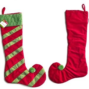 Christmas Stocking - Red Green Jester Whimsical Holiday Decor New